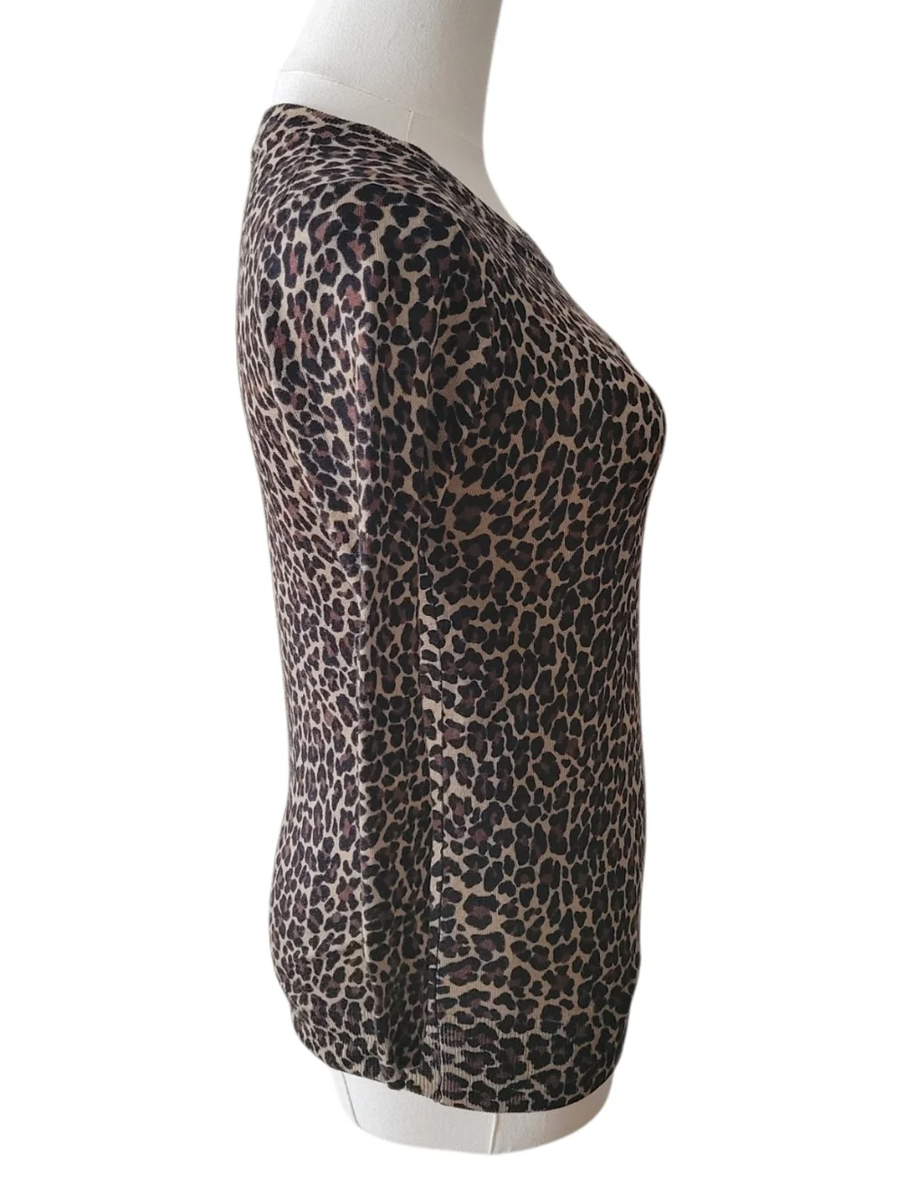 J.‎ Crew Brown Leopard Print Knit Merino Wool Sweater Size XS